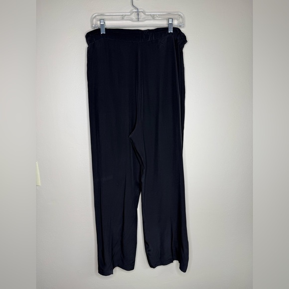 FUDA Black Silk Wide-Leg Pants Drawstring Tie Size Large - Picture 2 of 9